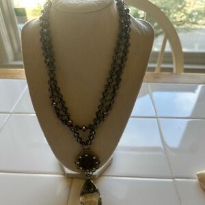 Upcycled charcoal Black bead Necklace with pendant